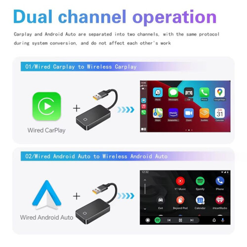 C3 Adattatore Wireless CarPlay Android Auto 2 In 1 Compatibile con Veicoli con CarPlay Cablato e Android Auto 2