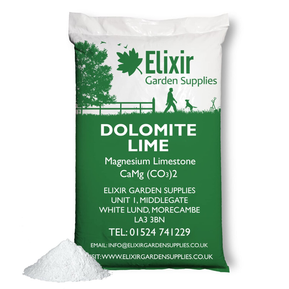Elixir Gardens Dolomite Lime Fertiliser & Soil Improver | 500G-25Kg Bags Available | Magnesium Limestone Dolodust 2Kg Bag | Treats Up To 40 Sq. Meter