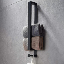 Stainless Steel Towel Rack, No Drilling Towel Rack, 40cm Self Adhesive Guest Towel Rack with Hook for Bathroom (Black)