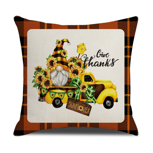 Autumn Throw Pillow Cover Square Fall Pumpkin Gnome Sunflower-7