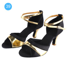 Women's Latin Dance Shoes, Satin Upper Salsa Performance Shoes with Non-Slip Suede Sole, Professional Ballroom Dancing Shoes for Practice and Stage Us