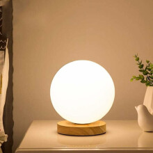 Natural Wooden Base Lamp, Touch Table Lamp with Compact Size for Your Desk or Nightstand, High Quality Glass for Enduring Style