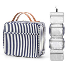 Organizador de artículos de aseo colgante, bolsa de lona de gran capacidad con rayas, impermeable para facilitar el embalaje y los viajes.