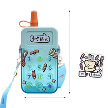 (Blue) Kawaii Mobile Phone Shaped Water Bottle Straw Shoulder Straps Leakproof Sealing Ring Bottles Students Gym Finesse Fashion
