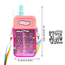 (Red) Kawaii Mobile Phone Shaped Water Bottle Straw Shoulder Straps Leakproof Sealing Ring Bottles Students Gym Finesse Fashion