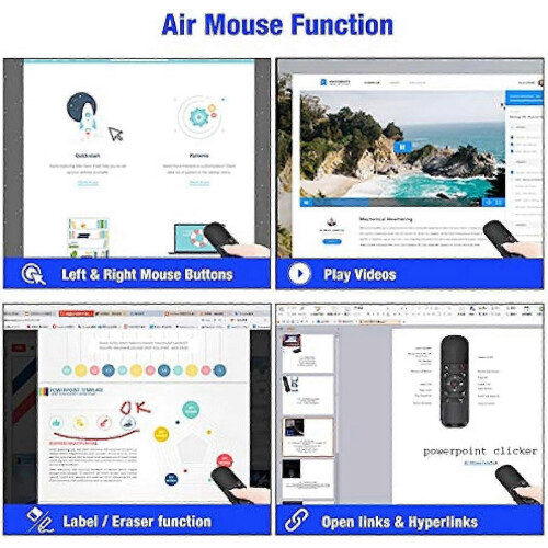 Wireless Presenter Air Mouse Clicker, PPT Remote Control, USB Powerpoint Clicker RF 2.4 GHz, Volume Control & Cursor Function 2