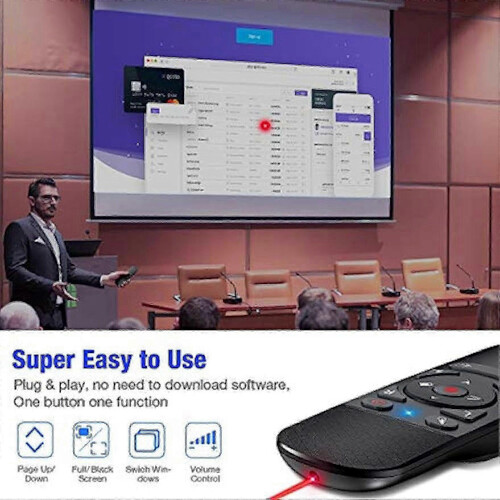 Wireless Presenter Air Mouse Clicker, PPT Remote Control, USB Powerpoint Clicker RF 2.4 GHz, Volume Control & Cursor Function 1