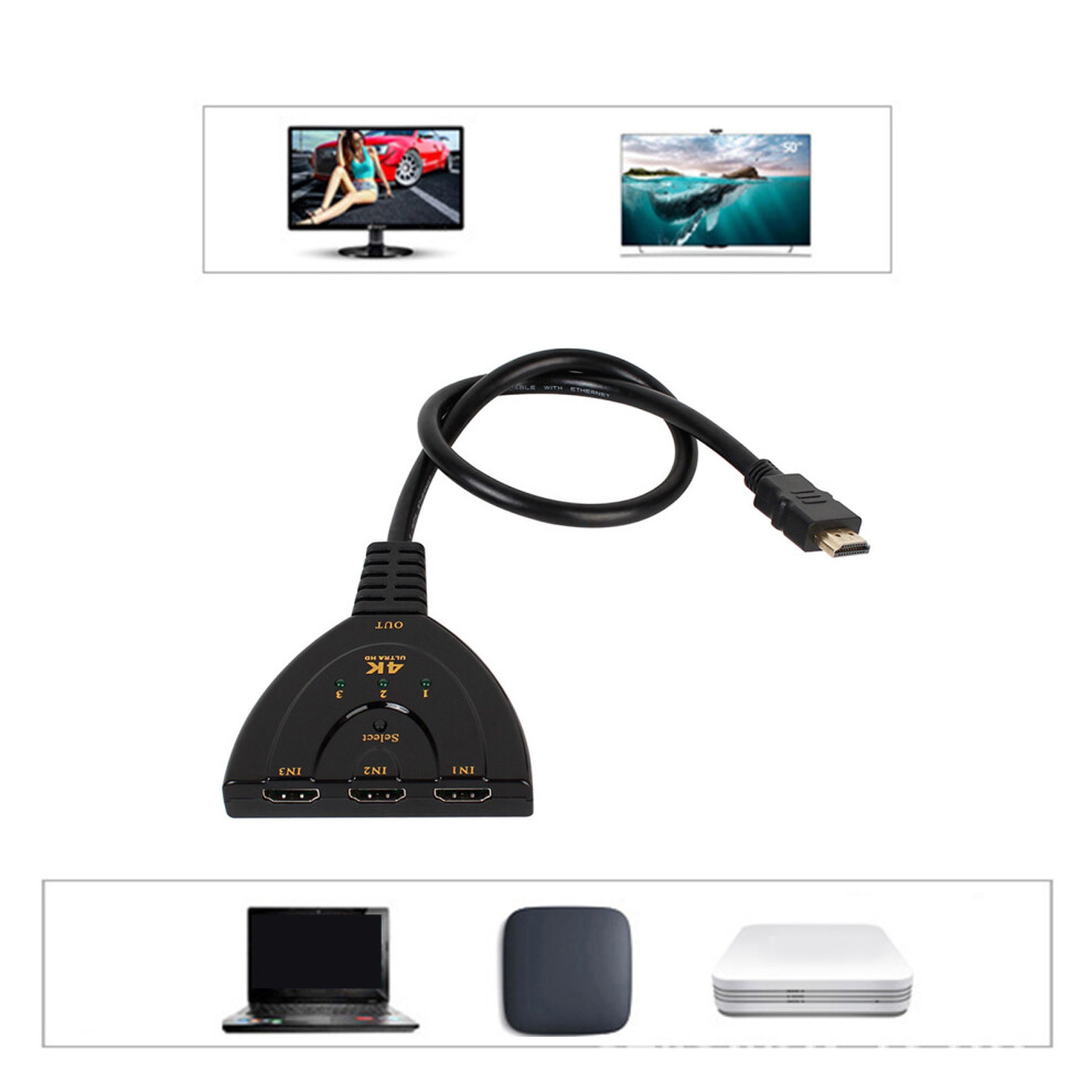 4K 3-Port Hd Multimedia Interface Switcher With Status Indicator Black 7901371050133