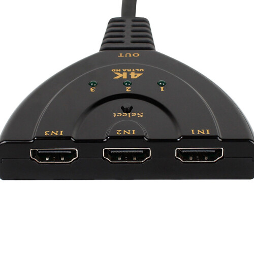 4K 3-Port HD Multimedia Interface Switcher with Status Indicator Black 2