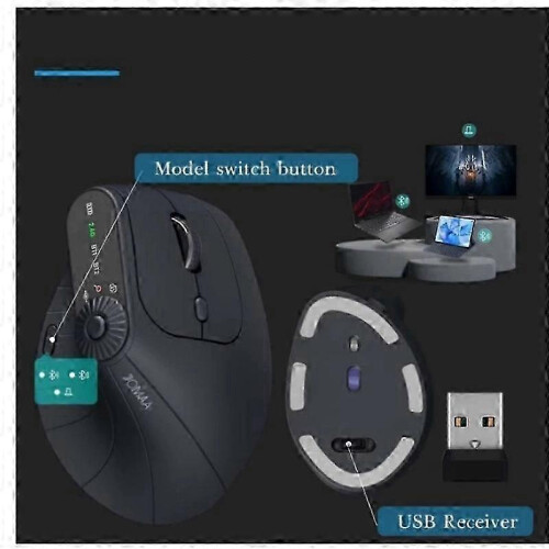 (Beige)Saker Ergonomic Triple,Ergonomic Vertical Mouse: Tri-Mode Wireless, Rechargeable 1