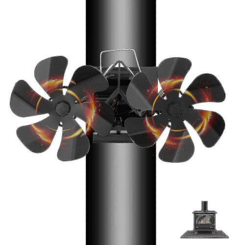 6 Dual Head Fireplace Fan 12 Blades for Energy Saving Heating