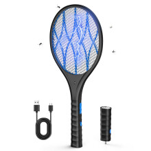 AROEVE Fly Zapper, 4000V Fly Swatter Electric, USB Charge, LED Light, Detachable Flashlight, 3 Layer Mesh Protection, Double Switch, Home, Garden, Bl
