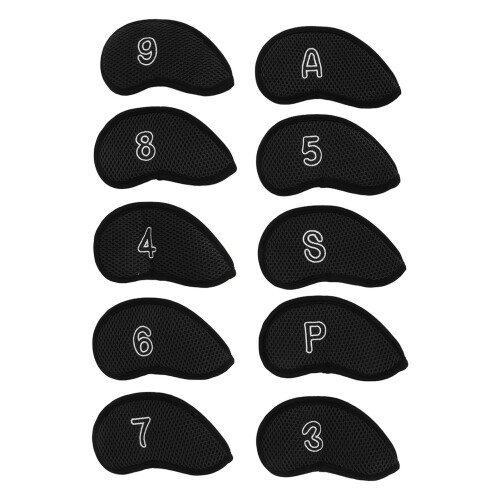 10 PCS Black Mesh Golf Iron Head Covers with Number Protection 1