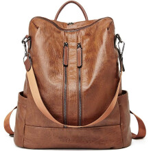 Leather Backpack Purse for Women, High-Quality Leather Waterproof Lightweight Travel Bag with Two Main Compartments and Multiple Pockets, Removable St