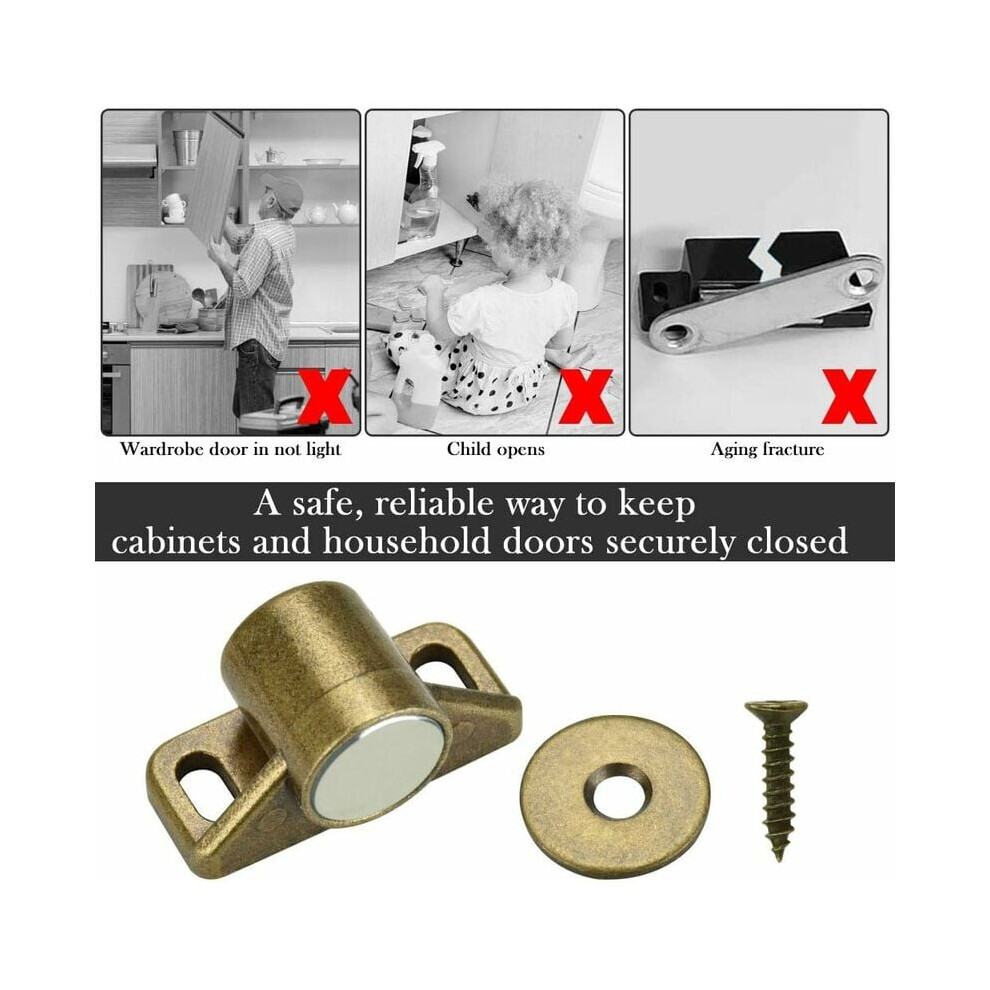 Magnetic Cabinet Latch, All-Metal Magnetic Lock For Kitchen Closet Door, 4Pcs Vintage Bronze Magnetic Cabinet Catch With Rustproof And Durable Zinc 9169997264381