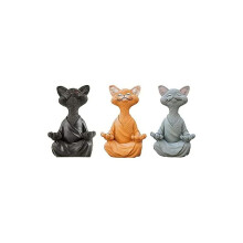 Para os Amantes de Yoga, Conjunto de 3 Enfeites Zen Namaste Decorativos com Acabamento Requintado: Estatueta de Buda Gato, Pintada à Mão em Resina