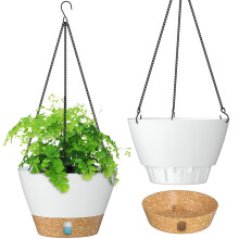 ZMTECH 25cm Hanging Plant Pots 10 Inches Hanging Planters with Saucer Drainage Holes Visible Water Level Hanging Pots for Indoor Outdoor Plants (Set