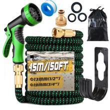 Gziztx 150FT/45M Expandable Garden Hose Flexible Magic Garden Hose Pipe with 3/4" 1/2" Fittings, 10 Function Spray Nozzle, 3-Layer Latex Tube (Black+
