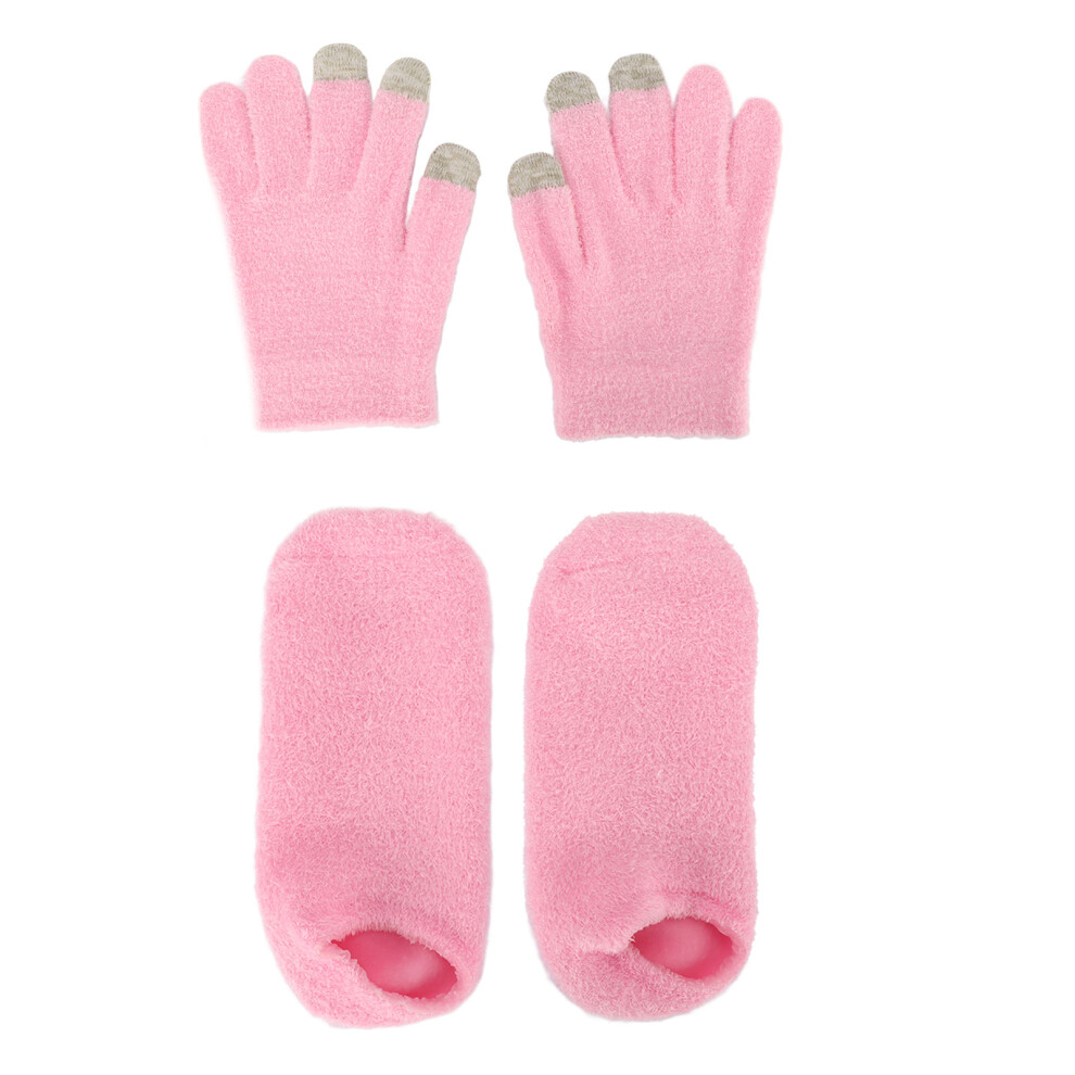 Pink Touch Screen Gel Gloves Socks Set for Dry Hands & Feet Moisturizing