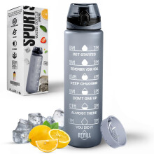 Roe Tenpo Water Bottle 1L, Sports Water Bottle with Time Markings, BPA-Free, Leak-Proof Drinks Bottle, Perfect for Running, Cycling, Gym, Yoga, Campi