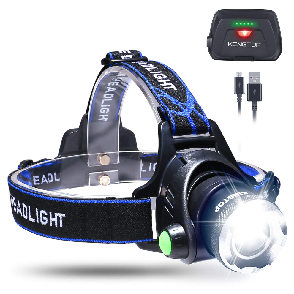 Kingtop Head Torch Rechargeable, Led Waterproof Headtorch With Usb Rechargeable Internal Lithium Battery