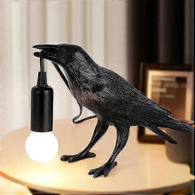 (Black - EU Plug) Black Crow Lamp Raven Table Lamp with Bulb, Crow Light - Gothic Halloween Decor for Bedside Bedroom Living Room Decor