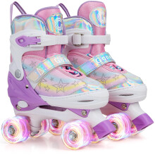 Gonex Adjustable Roller Skates,4 Light up Wheels and Sizes Adjustable Quad Skate for Indoor Outdoor for Girls Women Kids Beginner