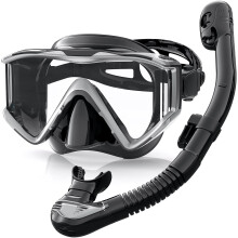 Zeligerstar Snorkel Set Adults, 3 Window Panoramic View Snorkel Mask Anti-Fog, Leak-Proof Scuba Diving Mask with Mesh Bag, Dry Top Mask and Snorkel S