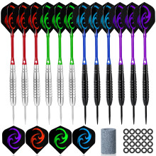 Hmeuest Darts 12 Pack Prefessional Darts Set 23 Grams Steel Tip Dart 4 Color Premium Aluminum Shafts and PET Flights 12pcs Rubber Oring for Beginner