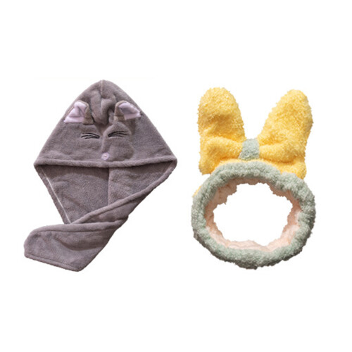 Serviette de séchage de cheveux avec bandeau, bonnet de-gris