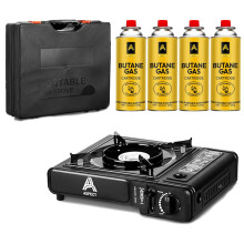 Aspect Camping Stove Portable With 4 Butane Gas Camp Kitchen Equipment Single Burner Outdoor/Indoor - Camping Stove with Automatic Ignition & Heat Co