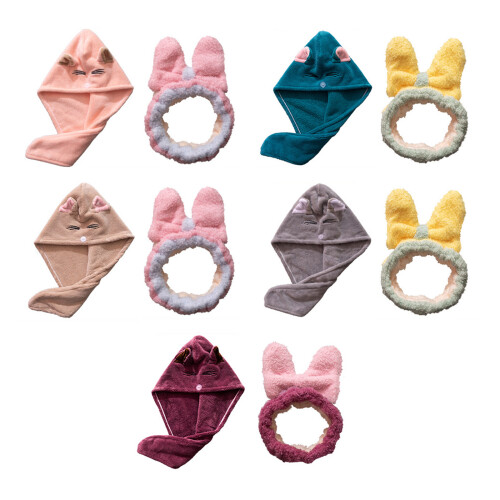 Serviette de séchage de cheveux avec bandeau, 2-Rose 1