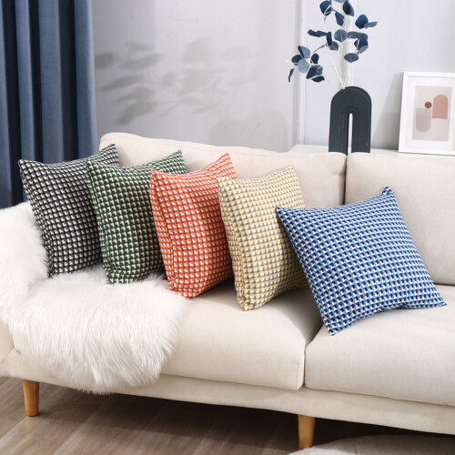 Simple Plaid Polyester Pillow Cover 45x45cm Pillows for-Yellow 2