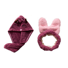 2-piece/set Hair Drying Towel with Headband-Purple
