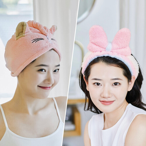Serviette de séchage de cheveux avec bandeau, bonnet de-Bleu 2