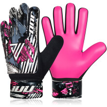 JUU Football Goalkeeper Gloves with 4mm Latex for Super Grip Palm & Double Wrist Protection Funky Goalkeeping Gloves (Pink, Size 8 suitable for size