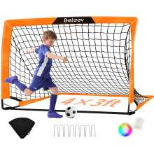 BELEEV 4x3 ft Kids Football Goal for Garden, Portable Toddler Pop Up Goals with LED Lights, Carry Bag, FootballGoal Net for Kid Youth Indoor Outdoor