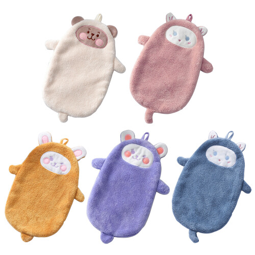 Cute Hand Towel Double Layer Super Absorbent Hanging Cloth-Pink 1