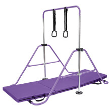 M.J COMFY-LIFE Gymnastics Bar with Three-fold mat and Rings, Horizontal Bar, Kids Gymnastics Equipment-5 adjustable heights-Quick storage (Purple Bar