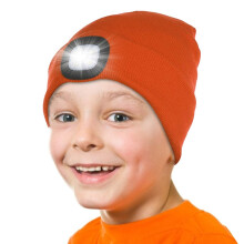 Attikee Kids LED Beanie with Headlamp - Rechargeable 4 LED Lighted Hat with Torch, Adjustable Brightness Winter Knit Cap for Cycling, Running, Campin