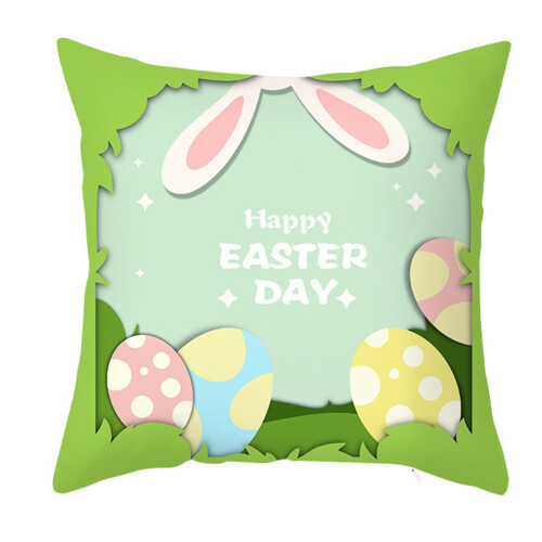Bunny sierkussenhoezen 18x18 in paaskussensloop Happy Easter-1