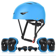 ValueTalks Kids Helmet and Pads Set Age 5-12 Years Kids Skateboard Helmet Knee Pads Elbow Pads Wrist Pads for Roller Scooter Cycling Skating (Blue)