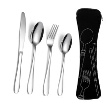 LAWALEISHE 4 Pcs Cutlery Set with Portable Pouch Case, Stainless Steel Flatware Camping Utensil Set Knife, Fork, Spoon with Neoprene Bag for Outdoor