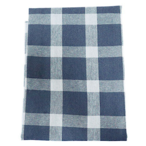 Mediterranean Plaid Striped Cotton Dinner-White grid on blue b