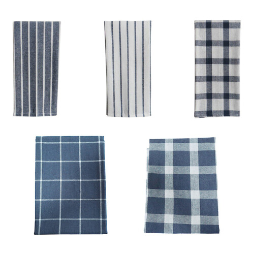 Mediterranean Plaid Striped Cotton Dinner-Blue stripes on whit 1