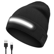 Getsuna Rechargeable LED Headlamp Cap with Lights Unisex Beanie Hat with Light Winter Hat with Light Built in USB Rechargeable Warm Knitted Cap for
