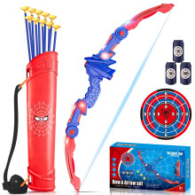 Spider Bow and Arrow Set Kids with LED Lights - Outdoor Toys for 3 4 5 6 7 8 10 Year Old Boys, Archery Set Toys with Spider Quiver & Web Target, Chri
