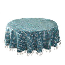 Nappe de ferme classique à carreaux avec pompons,-90*120cm Bleu