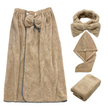 4 stks/set Vrouwen Draagbare Badwikkel met Handdoek-koffie
