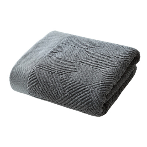 70x140cm Cotton Bath Towel Simple Solid Color Wavy Striped-grey